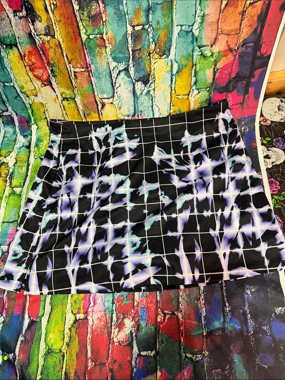 Lady Hagen Black Grid Skort with Lavender Floral Accent